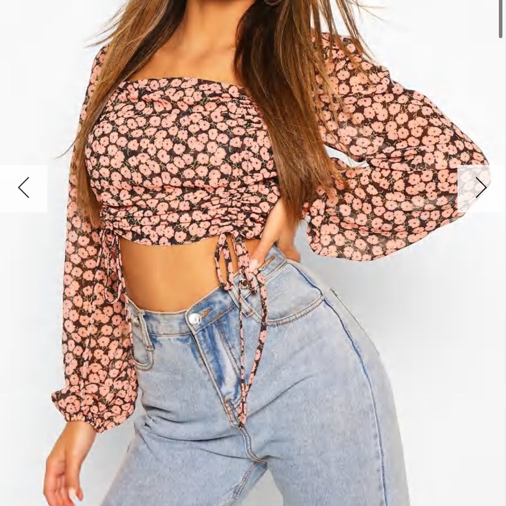 Floral ruched front crop top